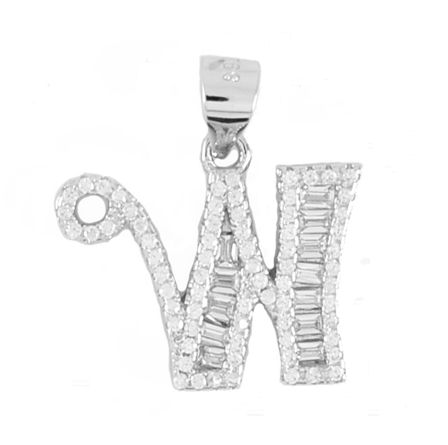 925 Sterling Silver A-Z Baguette Initial Pendants CZ