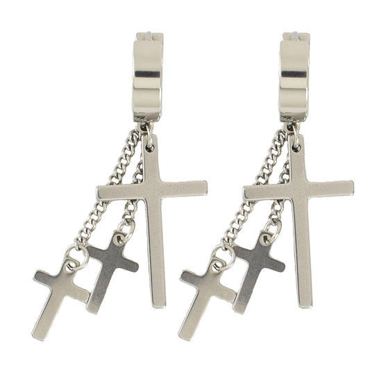 Stainless Steel Cross Earrings-3 Dangle Cross For Men and Women | Wholesale Jewelry