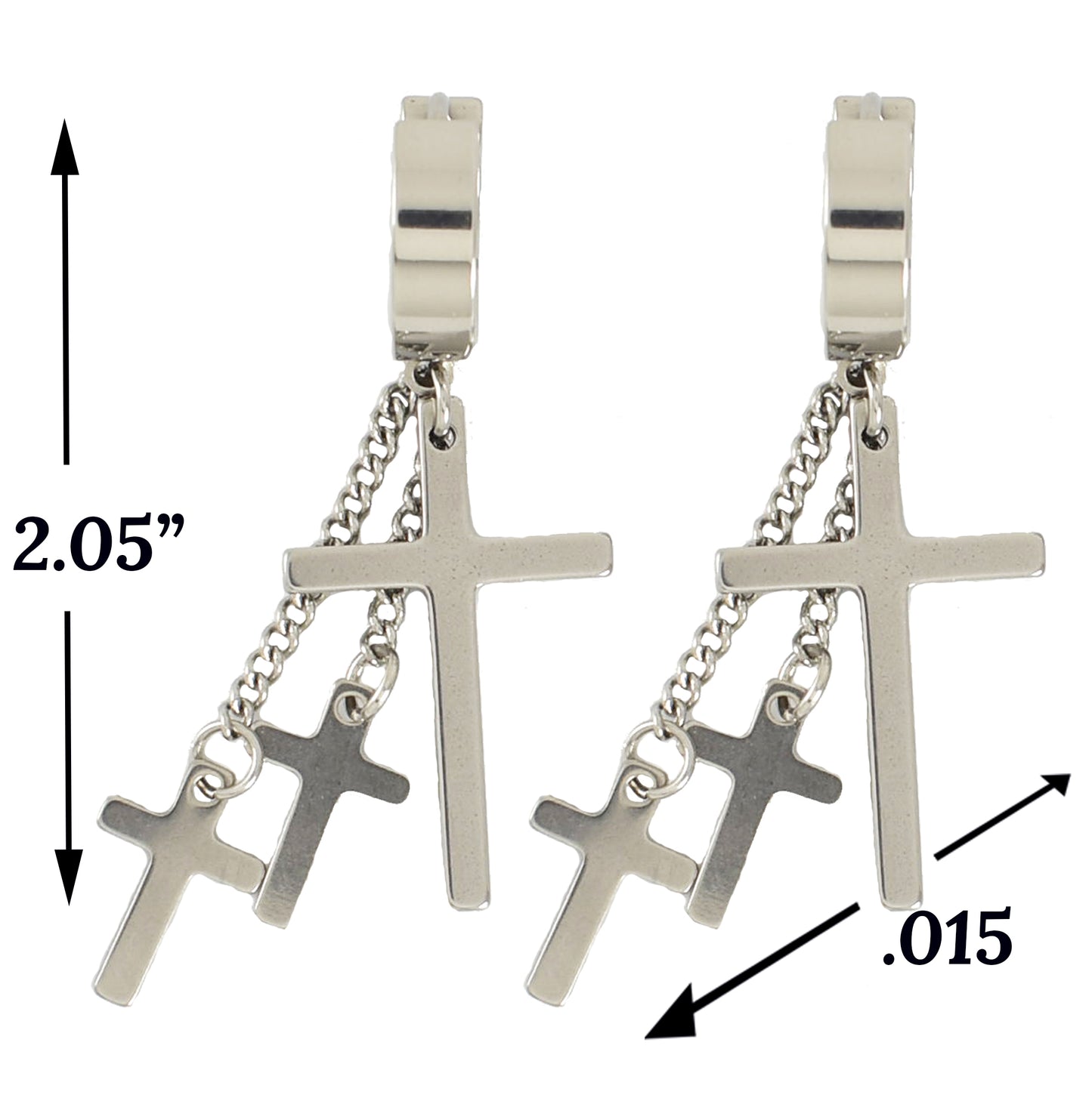 Stainless Steel Cross Earrings-3 Dangle Cross For Men and Women | Wholesale Jewelry