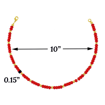 Gold Plated Red Beads Ladies Anklet