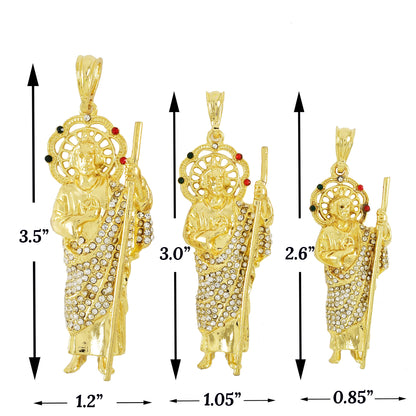 San Judas Multi Color CZ Stones Gold Plated Charm Pendant | Wholesale Jewelry