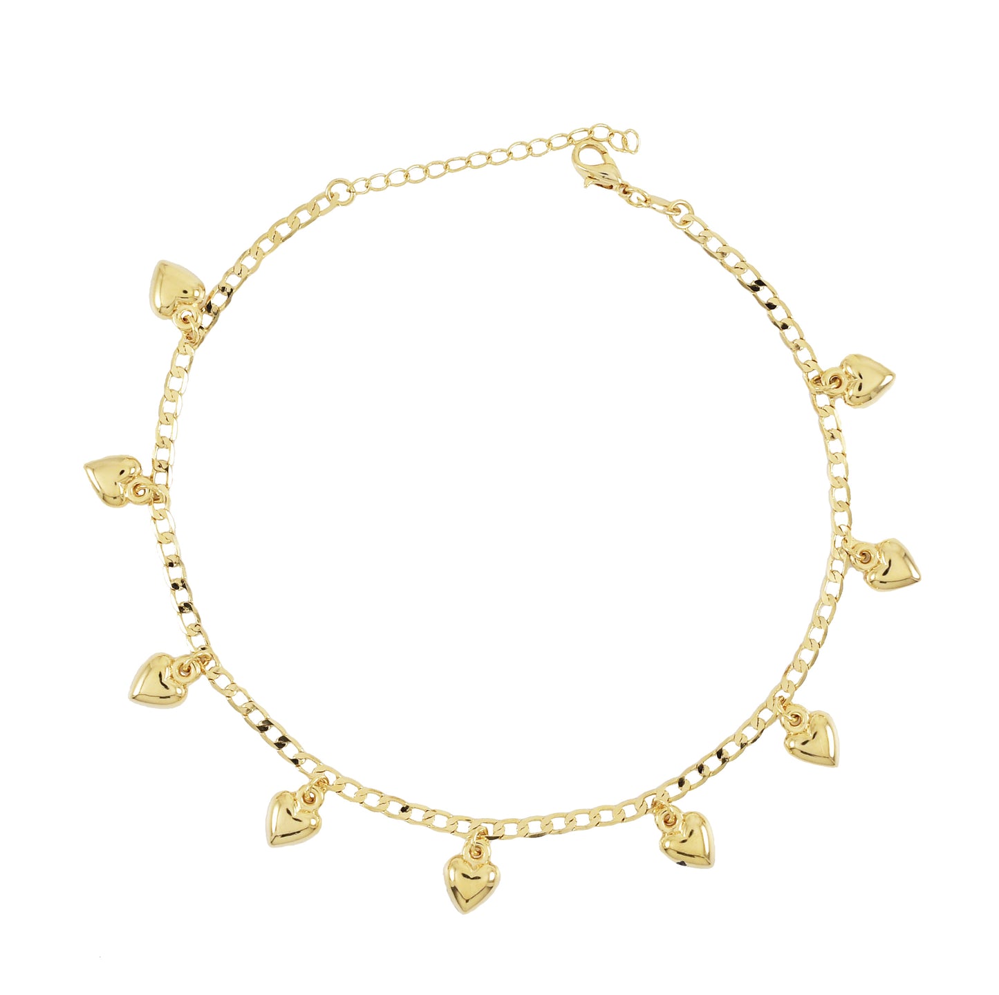 Gold Plated Hearts Charm Cuban Chain Ladies Anklet