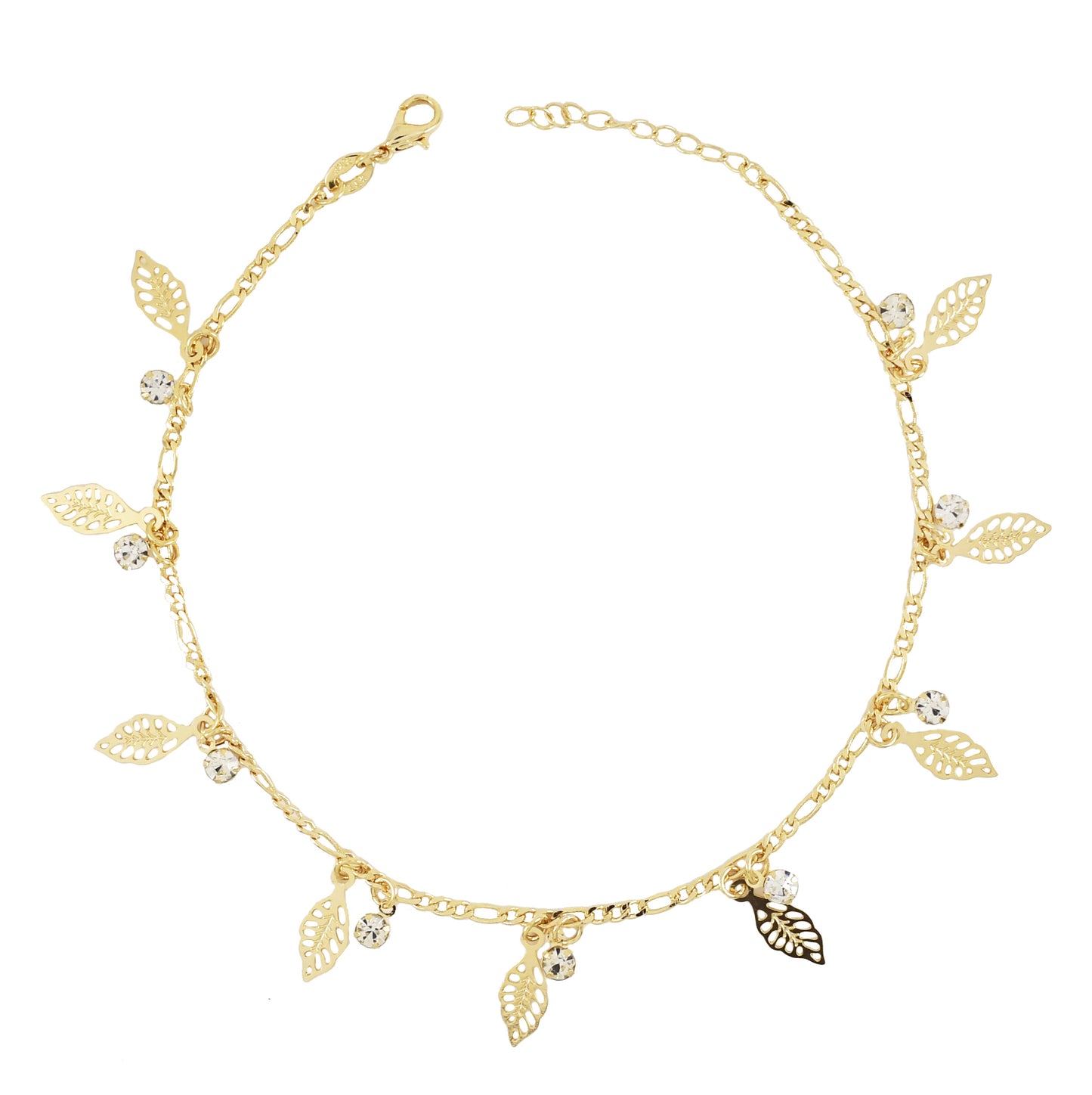 Gold Plated Leaves Ladies Anklet with CZ