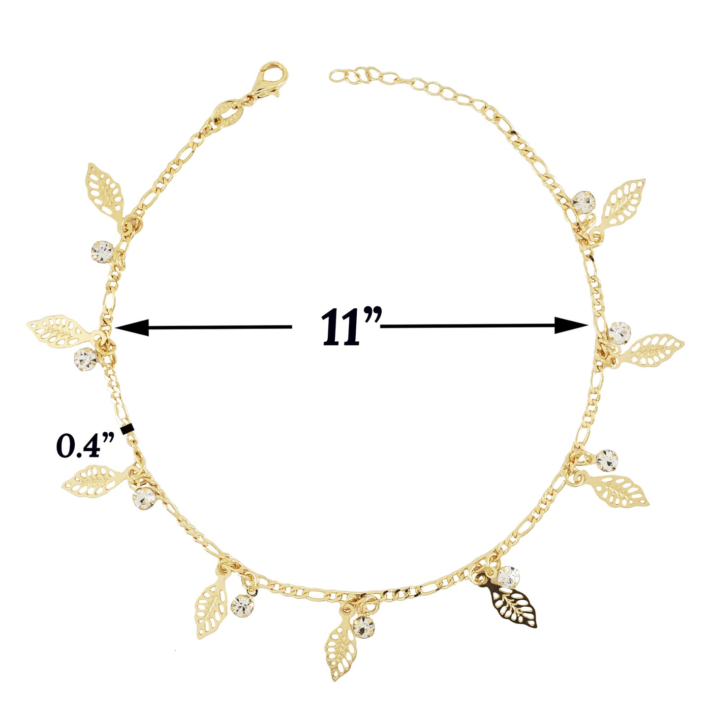 Gold Plated Leaves Ladies Anklet with CZ