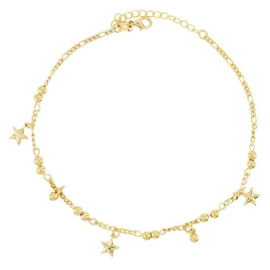 Gold Plated Star and Ball Ladies Anklet