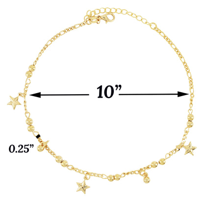 Gold Plated Star and Ball Ladies Anklet