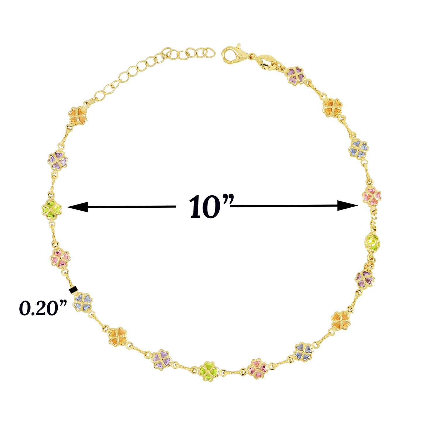 Gold Plated Multicolor Clover Flower Ladies Anklet