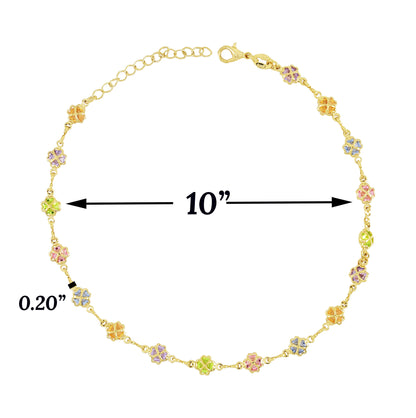 Gold Plated Multicolor Clover Flower Ladies Anklet