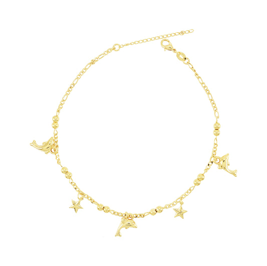 Dolphin Charm Gold Plated Ladies Anklet