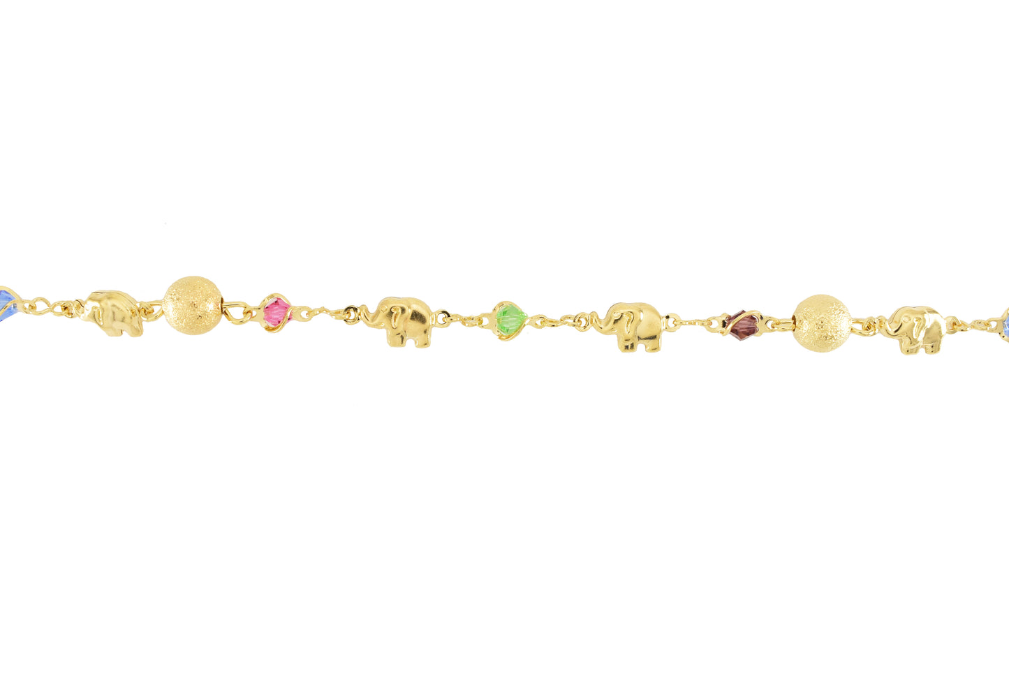 Gold Plated Ladies Elephant Anklet with Multicolor Beads