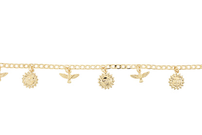 Gold Plated Sun & Eagle Charm Ladies Anklet