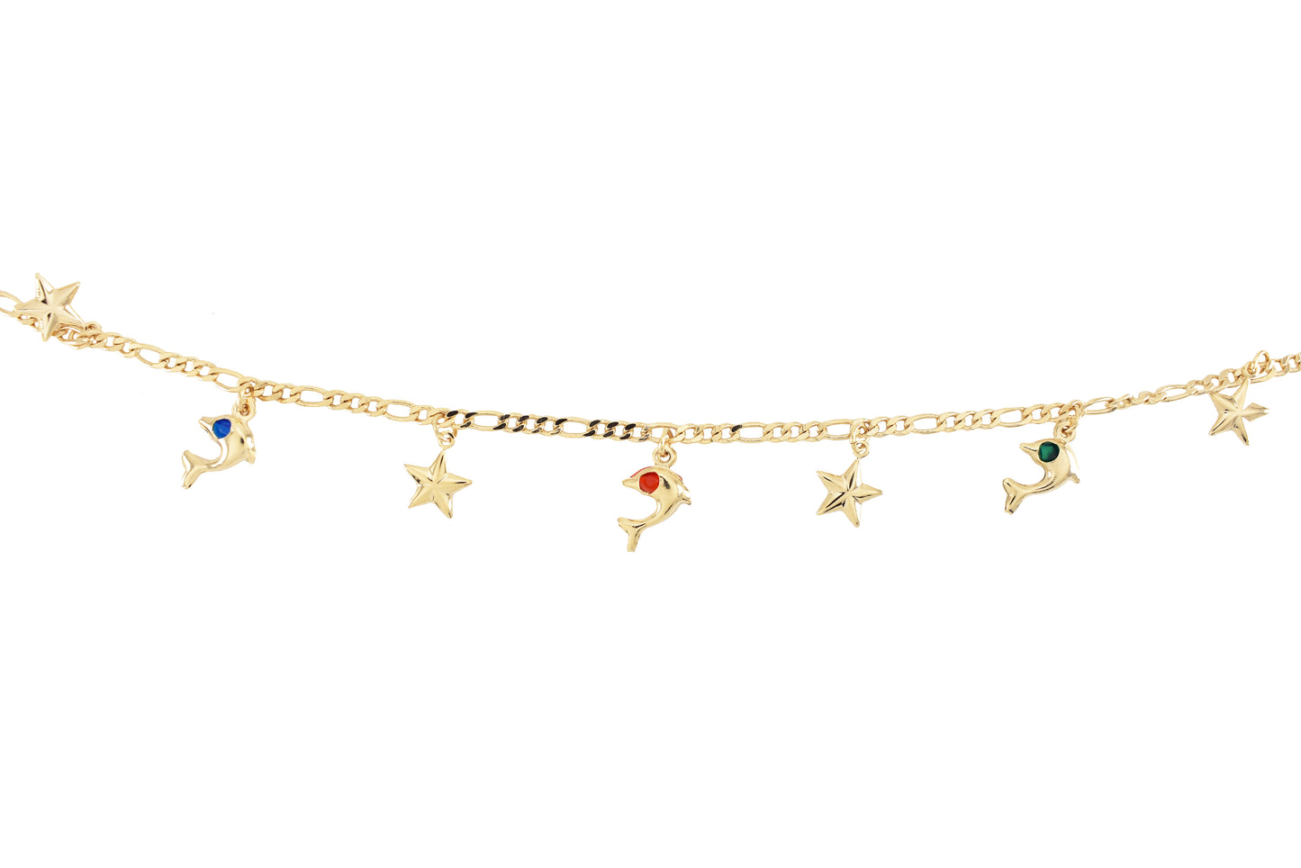 Gold Plated Dolphin and Stars Charms Ladies Anklet