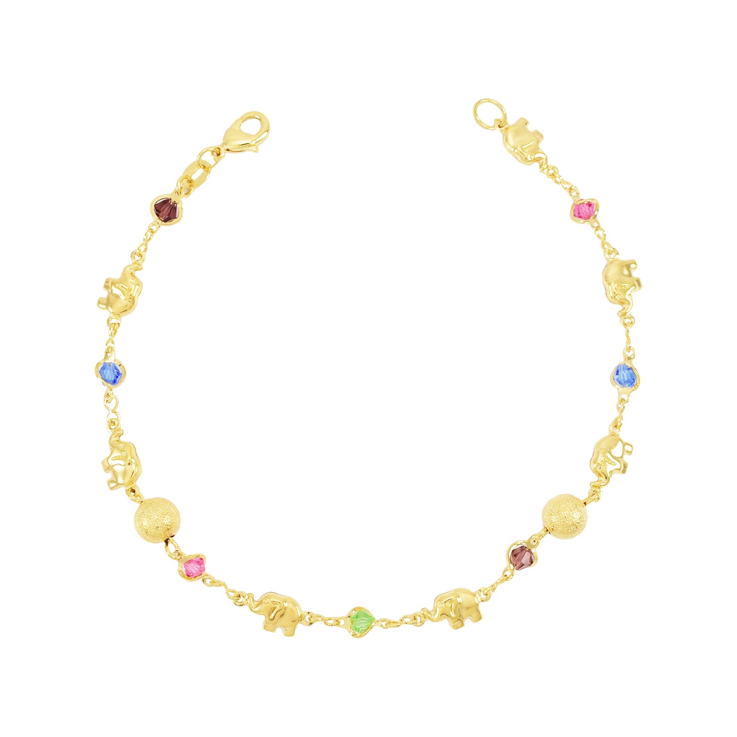 Gold Plated Ladies Elephant Anklet with Multicolor Beads