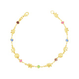 Gold Plated Ladies Elephant Anklet with Multicolor Beads