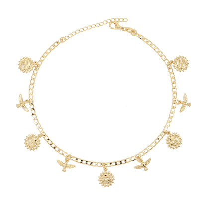 Gold Plated Sun & Eagle Charm Ladies Anklet