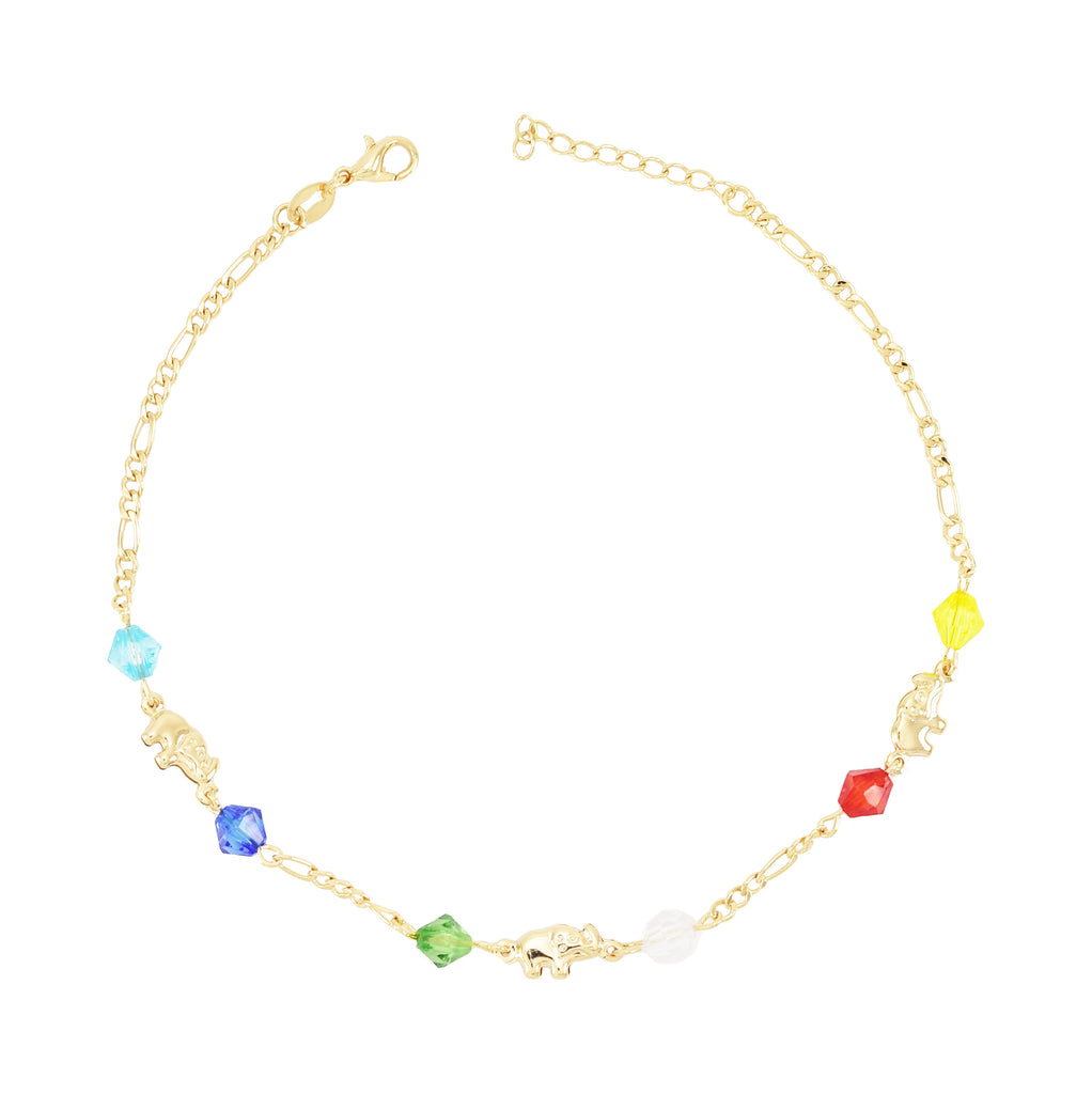 Gold Plated Ladies Elephant with Multicolor Beads Anklet