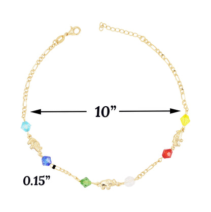 Gold Plated Ladies Elephant with Multicolor Beads Anklet