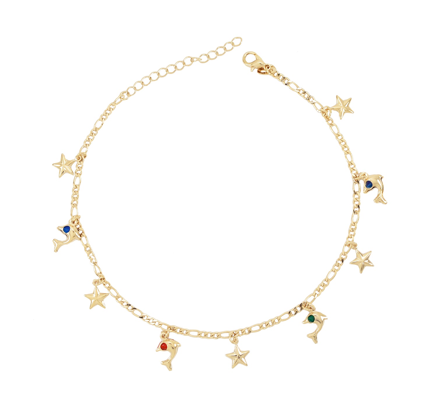 Gold Plated Dolphin and Stars Charms Ladies Anklet