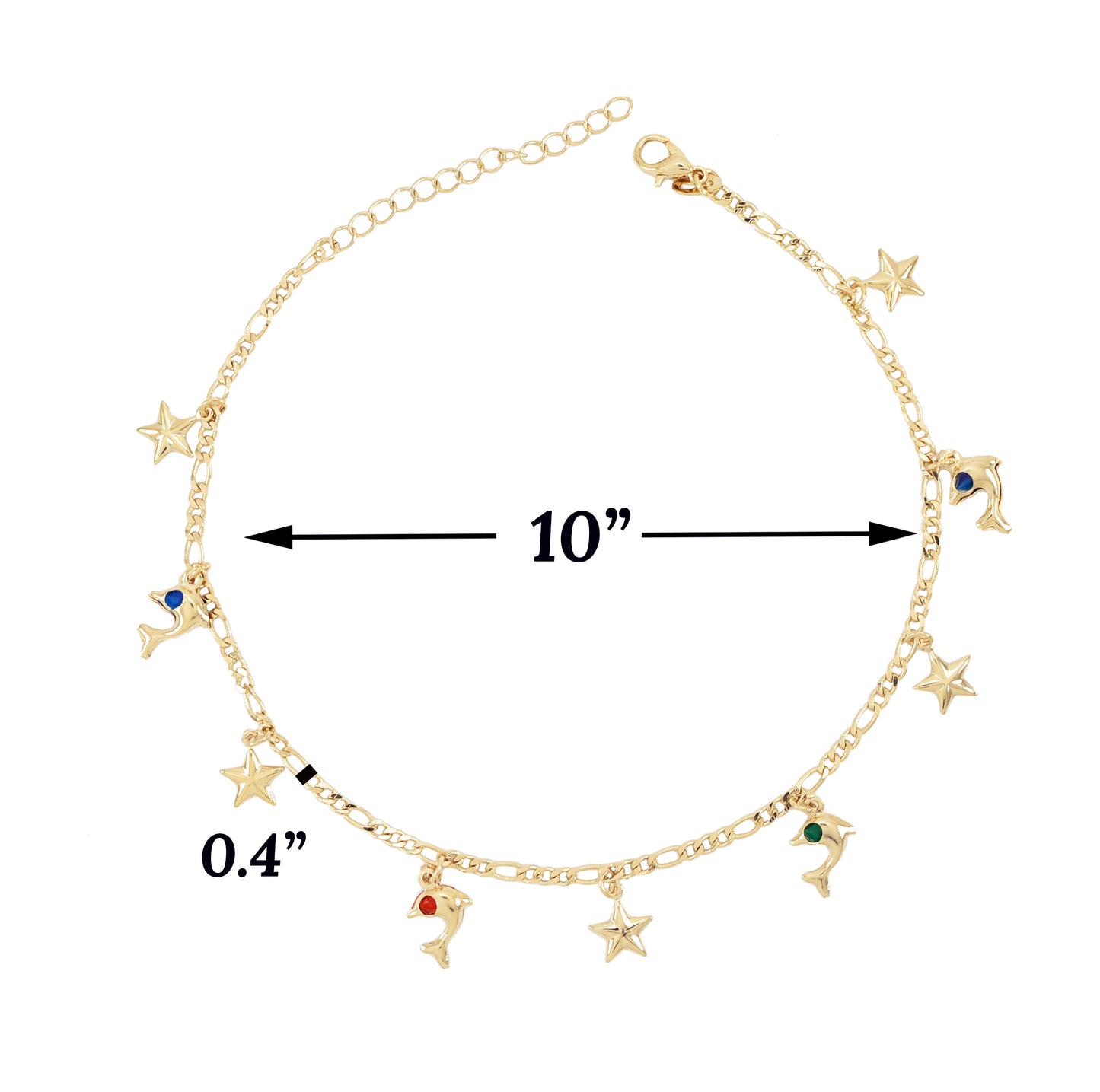 Gold Plated Dolphin and Stars Charms Ladies Anklet