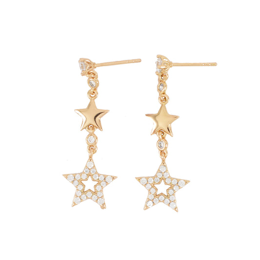 Gold Plated Stars Dangly Stud Earring | Wholesale Jewelry