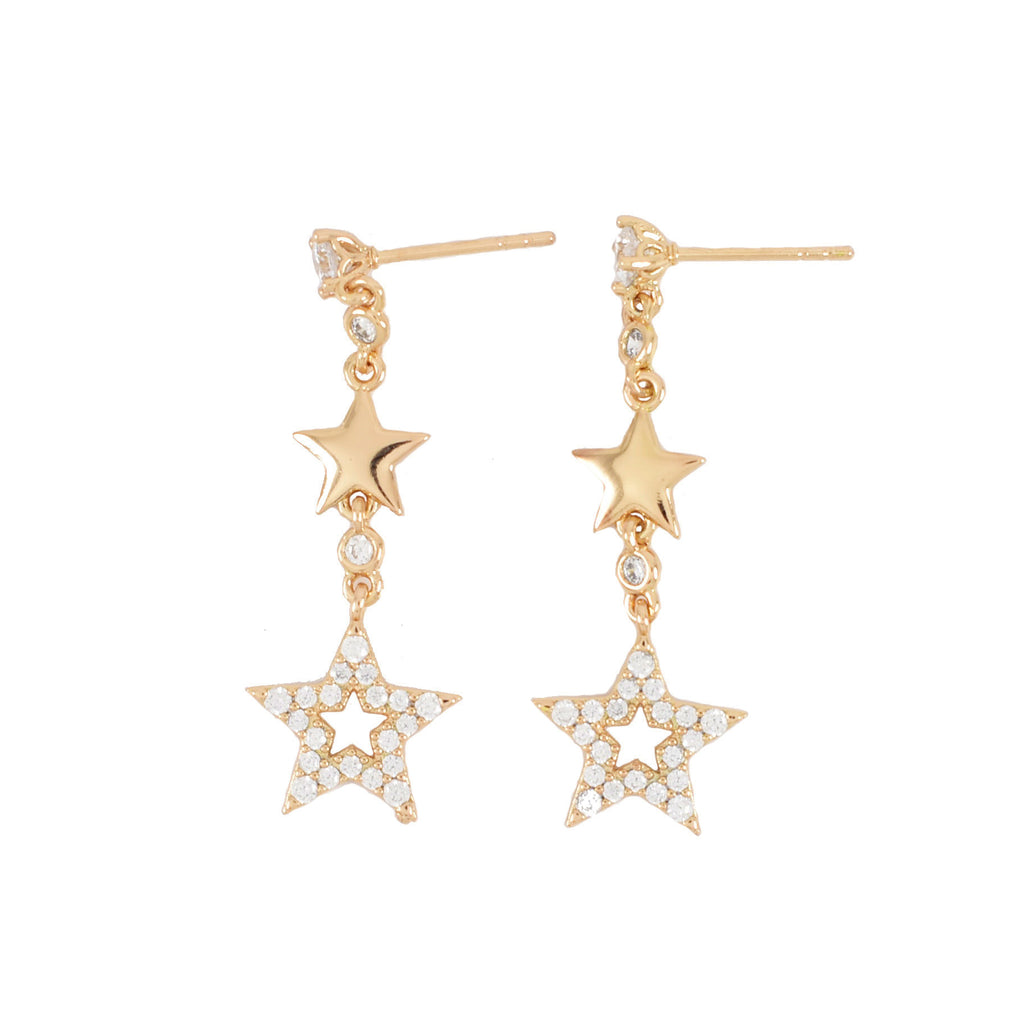 Gold Plated Stars Dangly Stud Earring