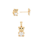 Gold Plated Teddy Bear Set with Cubic Zirconia