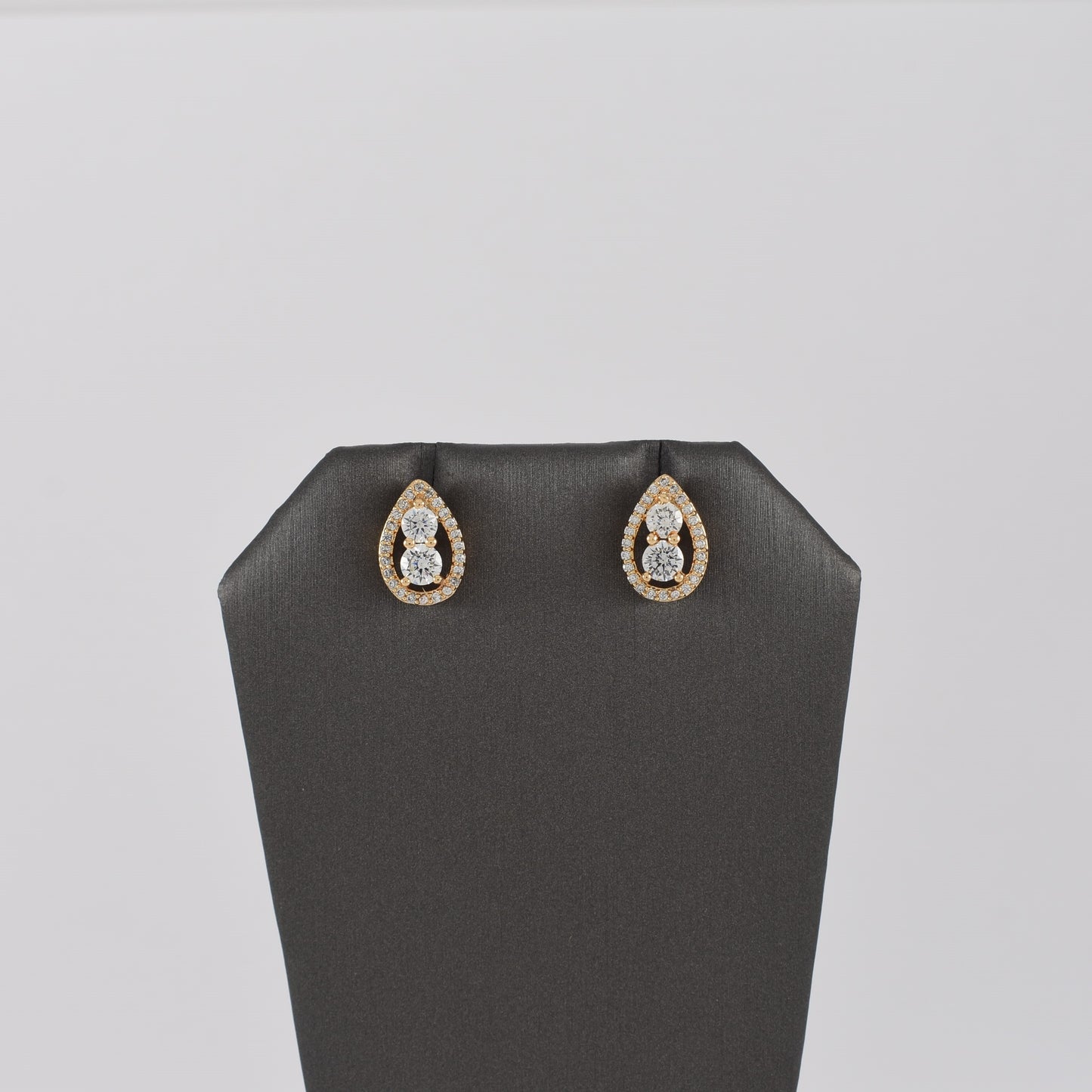 Oval Tear Drop Shape Cubic Zirconia Gold Plated Earrings | Wholesale Jewelry