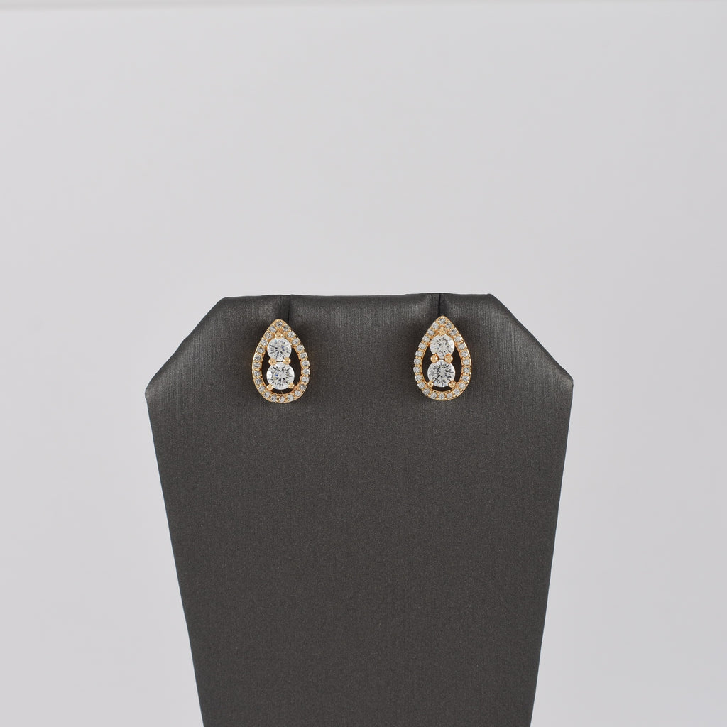 Oval Tear Drop Shape Cubic Zirconia Gold Plated Earrings