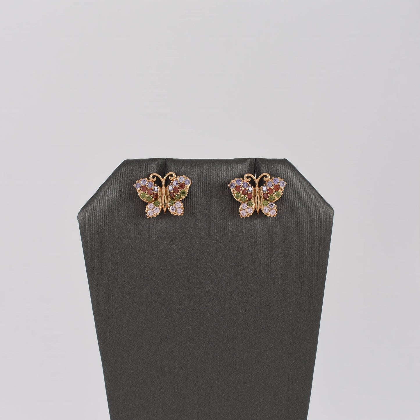 MultiColor Butterfly Earrings with Color Micropave Stones - Gold Plated Earrings | Wholesale Jewelry