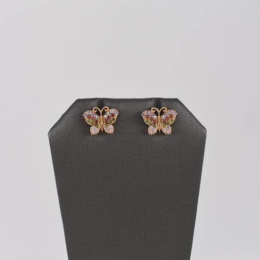 MultiColor Butterfly Earrings with Color Micropave Stones - Gold Plated Earrings | Wholesale Jewelry