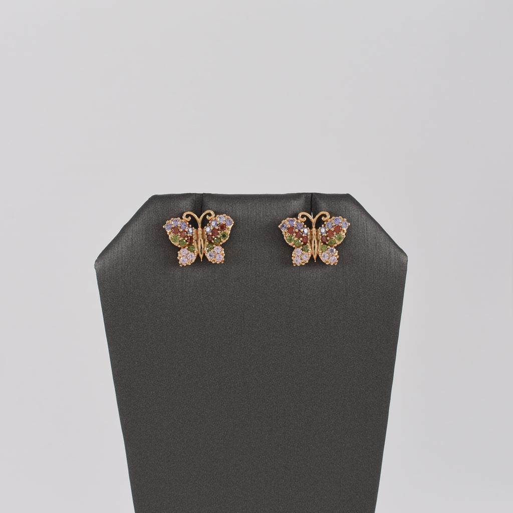 MultiColor Butterfly Earrings with Color Micropave Stones - Gold Plated Earrings