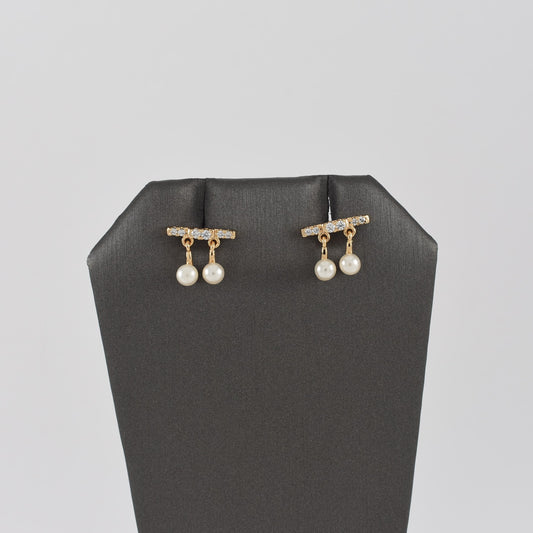 Gold Plated Pearl Stud Earrings- 2 Drop Pearl | Wholesale Jewelry