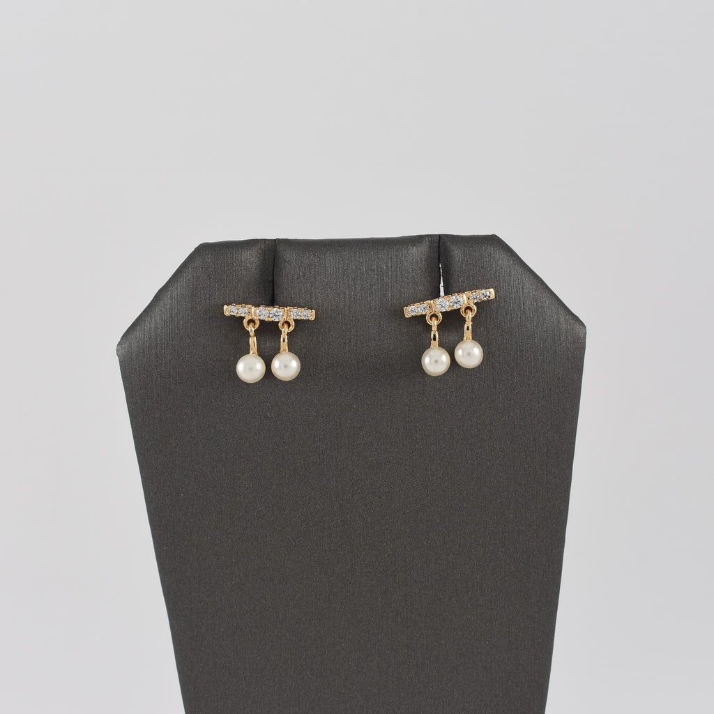 Gold Plated Pearl Stud Earrings- 2 Drop Pearl