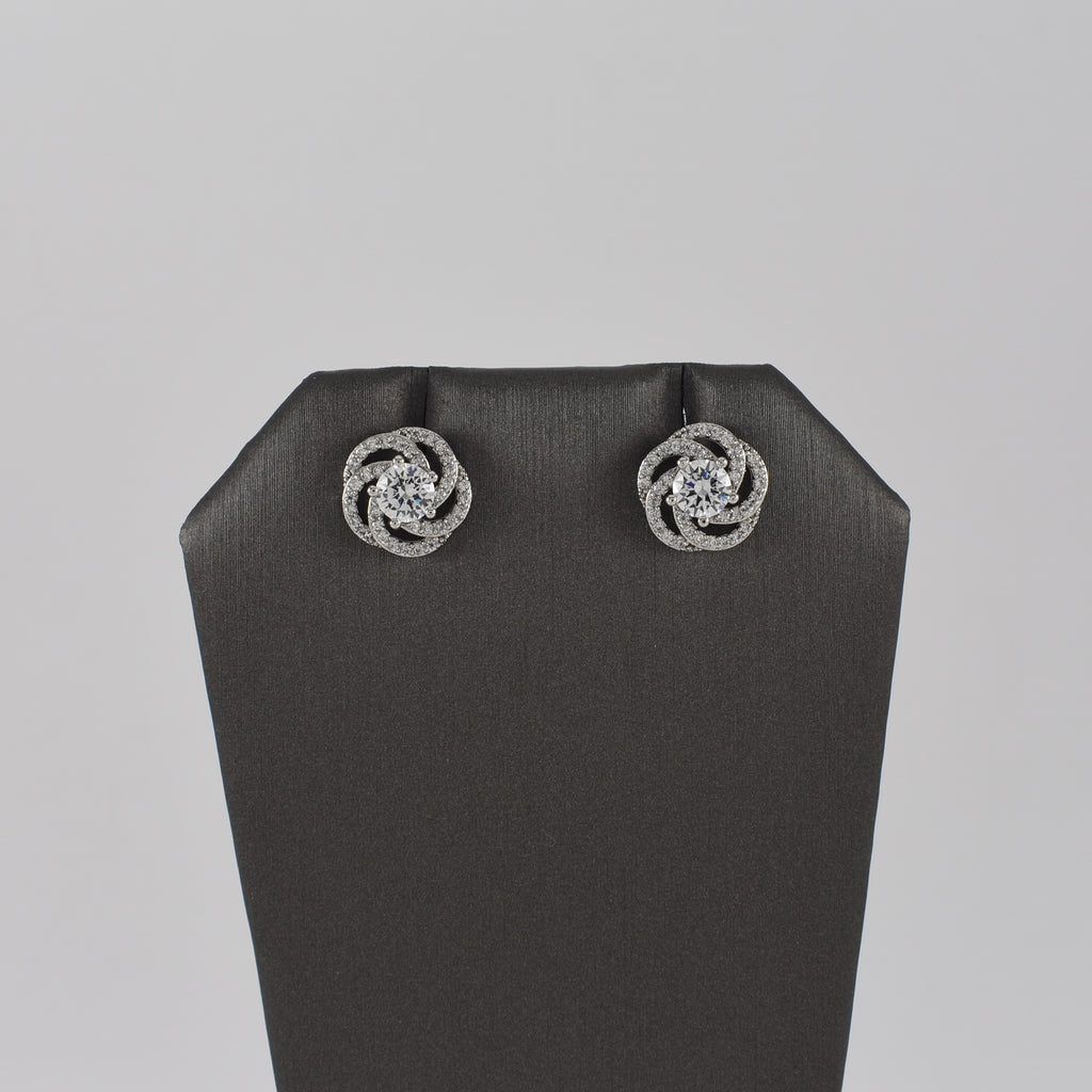 Silver Plated Flower Style CZ Earrings