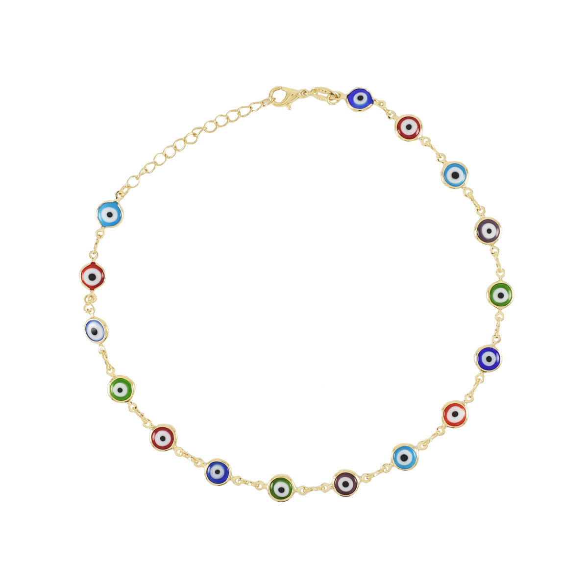 Gold Plated Multicolor Round Shape Evil Eye Ladies Anklet