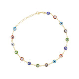 Gold Plated Multicolor Round Shape Evil Eye Ladies Anklet