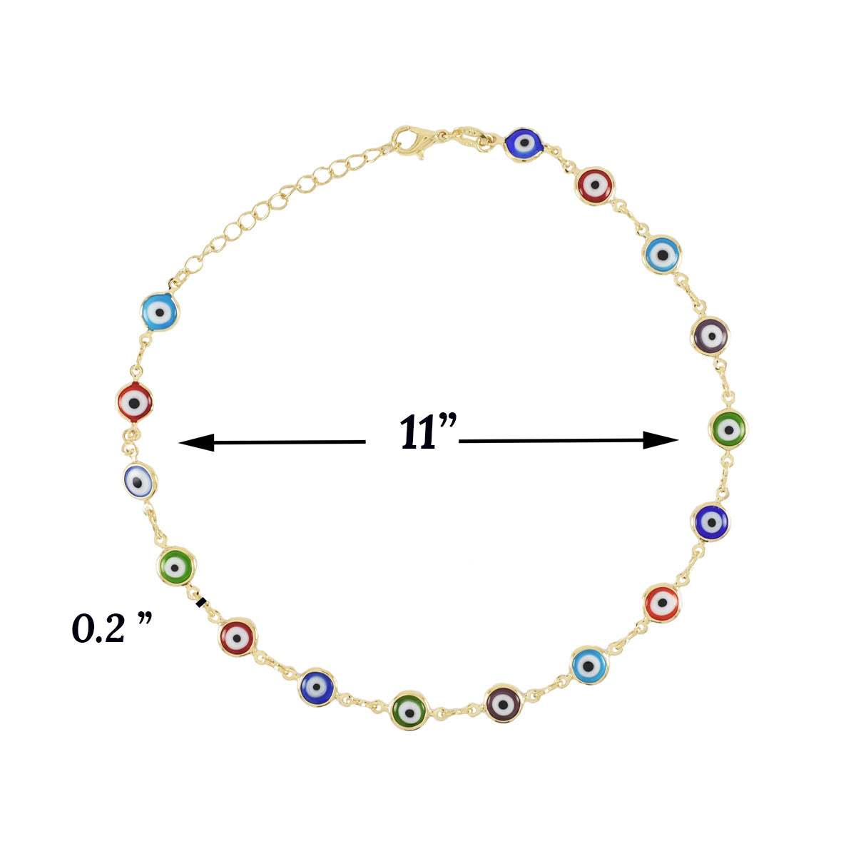Gold Plated Multicolor Round Shape Evil Eye Ladies Anklet