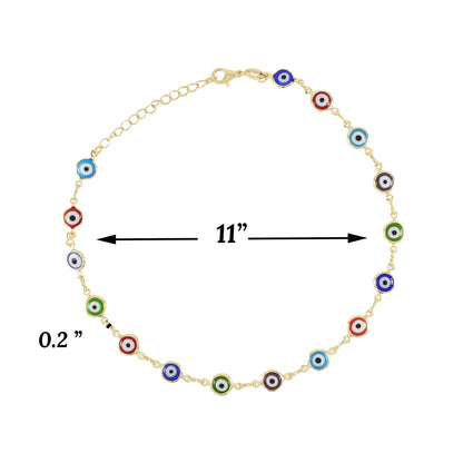 Gold Plated Multicolor Round Shape Evil Eye Ladies Anklet