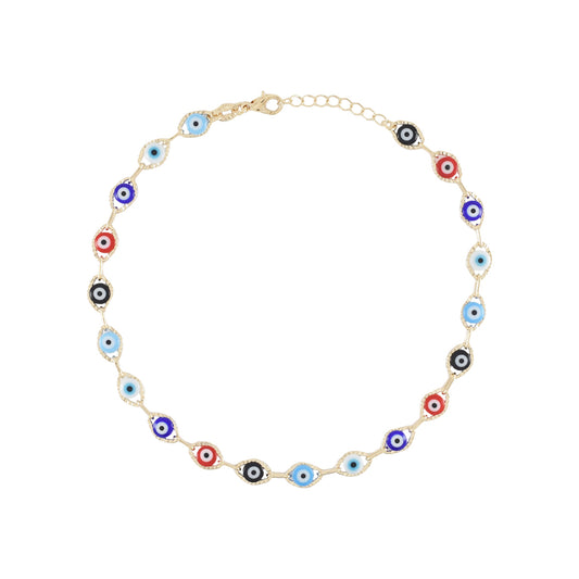 Gold Plated Multicolor Oval Shape Evil Eye Ladies Anklet