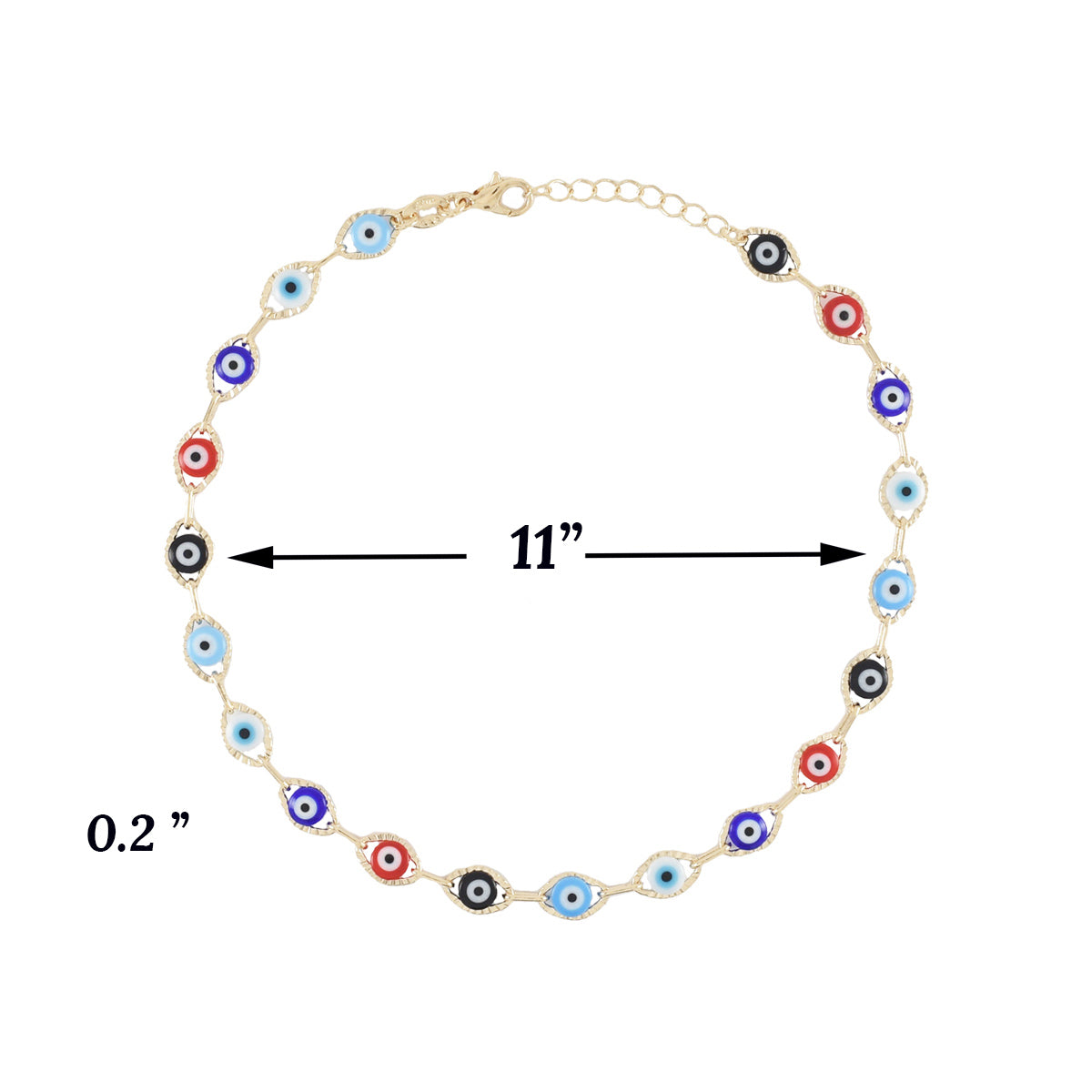 Gold Plated Multicolor Oval Shape Evil Eye Ladies Anklet