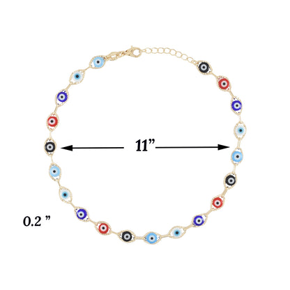Gold Plated Multicolor Oval Shape Evil Eye Ladies Anklet