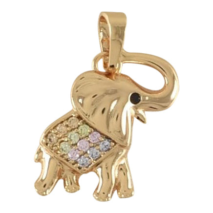 Gold Plated Elephant Pendant with MultiColor CZ | Wholesale Jewelry