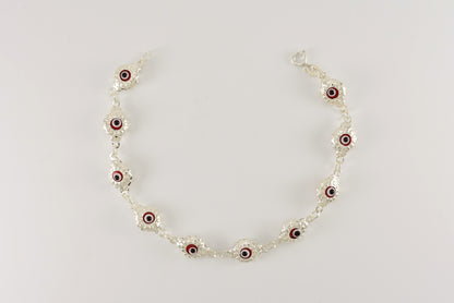 Sterling Silver Red Evil Eye Bracelet for Ladies