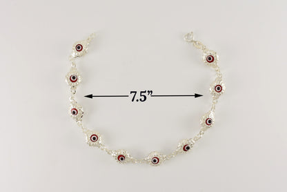 Sterling Silver Red Evil Eye Bracelet for Ladies