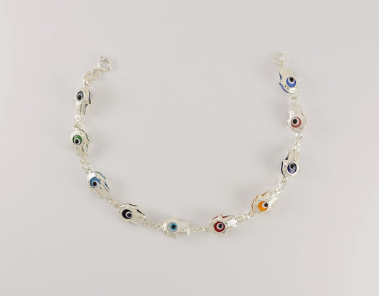 Sterling Silver Multicolor Evil Eye Bracelet for Ladies