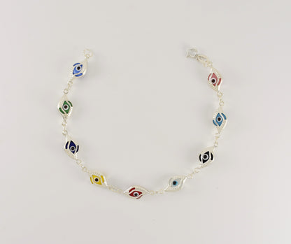 Sterling Silver Multicolor Evil Eye Bracelet for Ladies