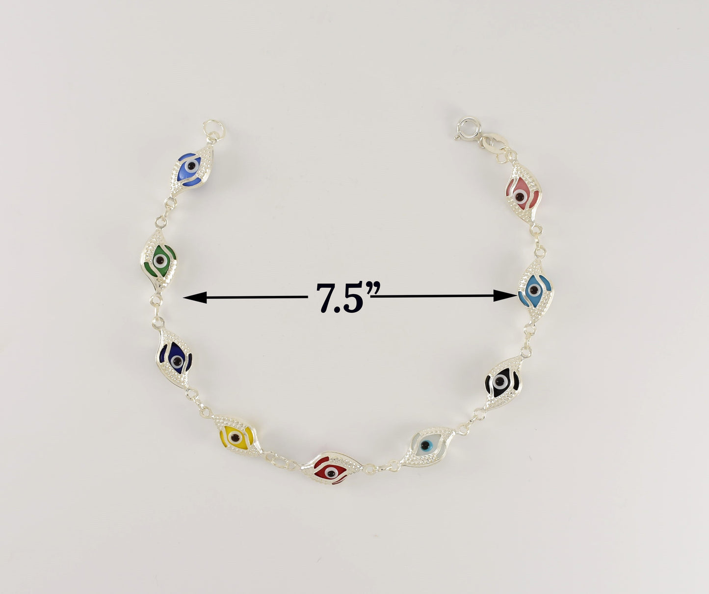 Sterling Silver Multicolor Evil Eye Bracelet for Ladies
