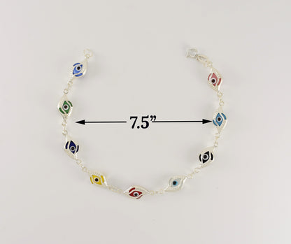 Sterling Silver Multicolor Evil Eye Bracelet for Ladies