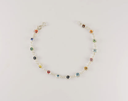 Sterling Silver Multicolor Evil Eye Bracelet for Ladies