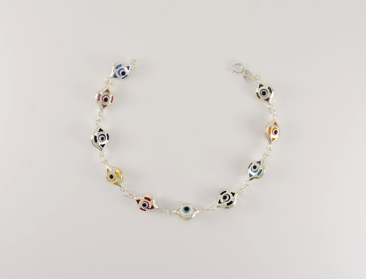 Sterling Silver Multicolor Evil Eye Bracelet for Ladies